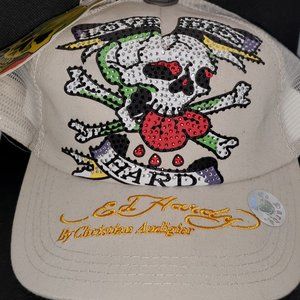 Ed Hardy X Christian Audigier Embroidered Trucker Hat with Rhinestones